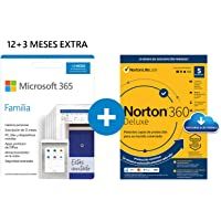 Los mejores  - Microsoft 365 Familia | Apps Office 365 | PC-MAC-teléfono | Suscripción anual | 12+3 Meses + NORTON 360 Deluxe | 15…